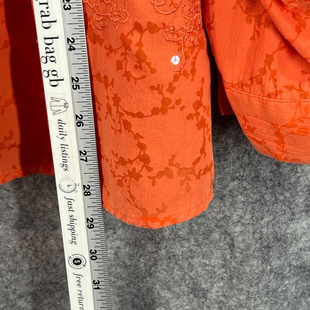 Liz and Me Catherines Shirt Women 2X 22W 24W Orange Shadow Floral Shimmer Boxy - Picture 9 of 12